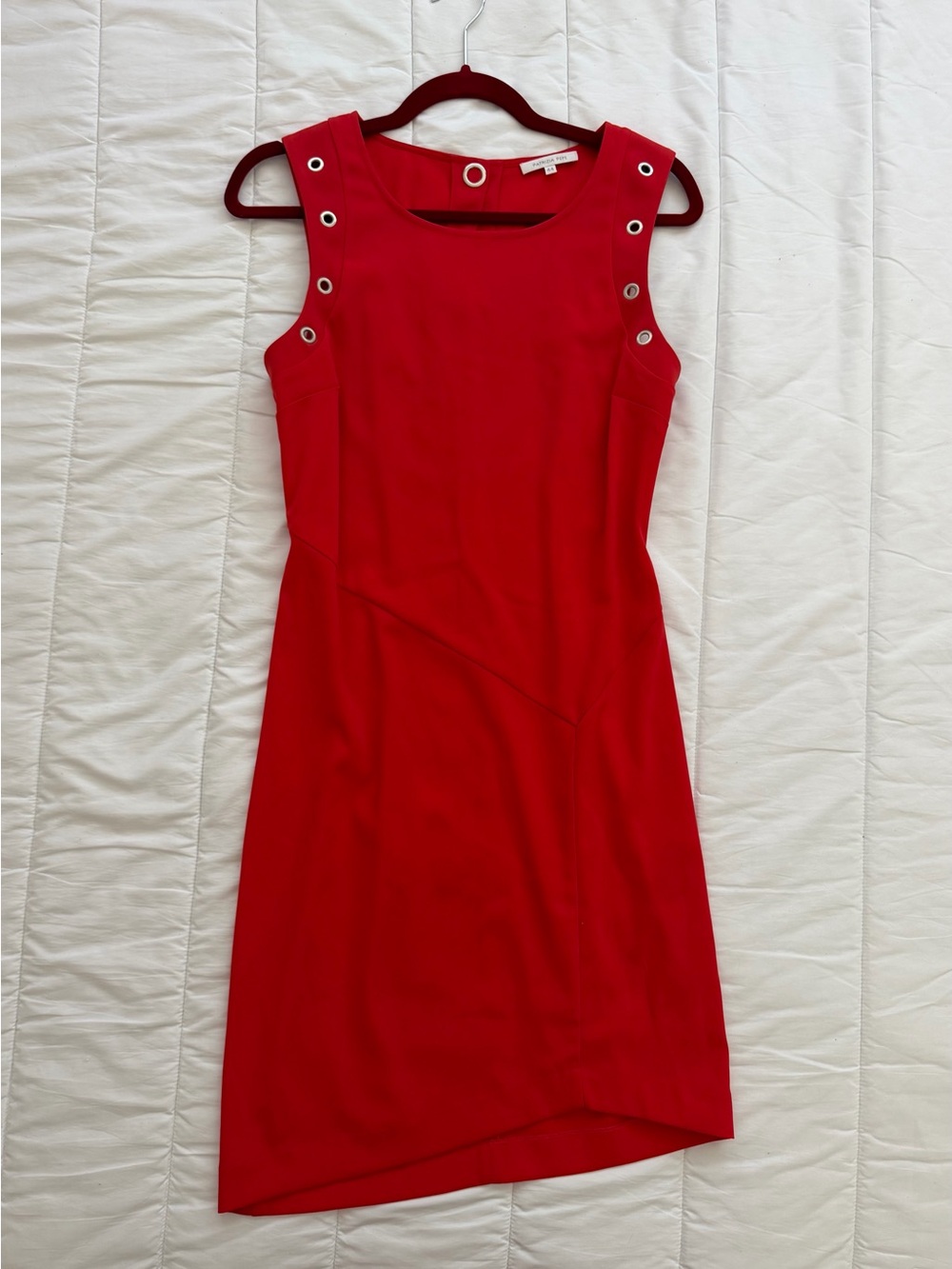 Patrizia Pepe Red Sheath Dress Silver Grommet Shoulders